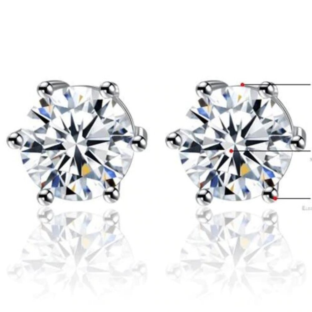 NEW 2 CT Solitaire Diamond Silver Stud Earrings - Picture 8 of 8